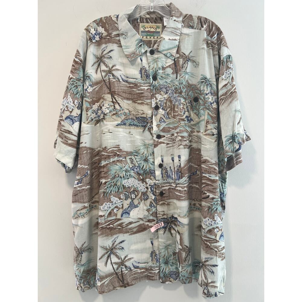 Island Fever Short Sleeve Rayon Button Down Island Surfers Print Size 2XL JL